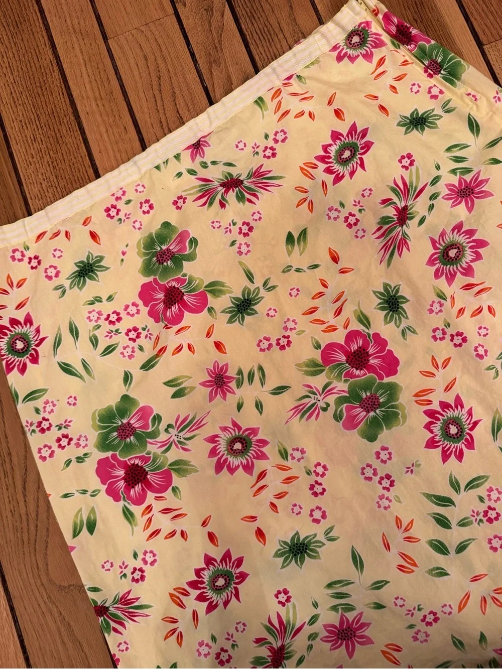 Vintage Yellow Floral A-Line Skirt with Pink & Green Blooms—100% Cotton